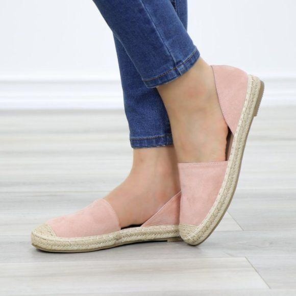 Shoes - Rose Vegan Suede Flat Slip On Loafer Espadrille